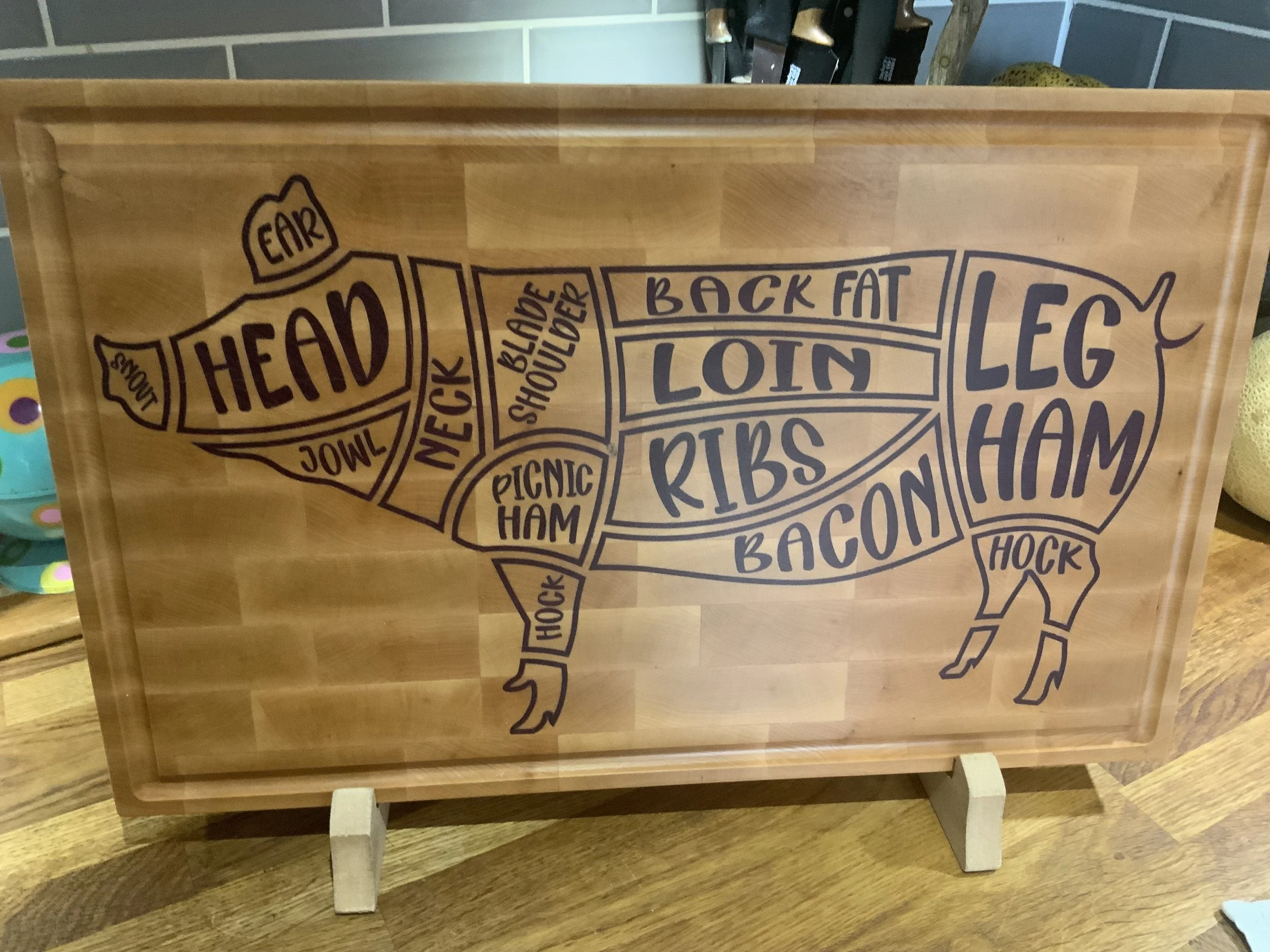 Custom Made Pig Cuts End Grain Cutting Board.
