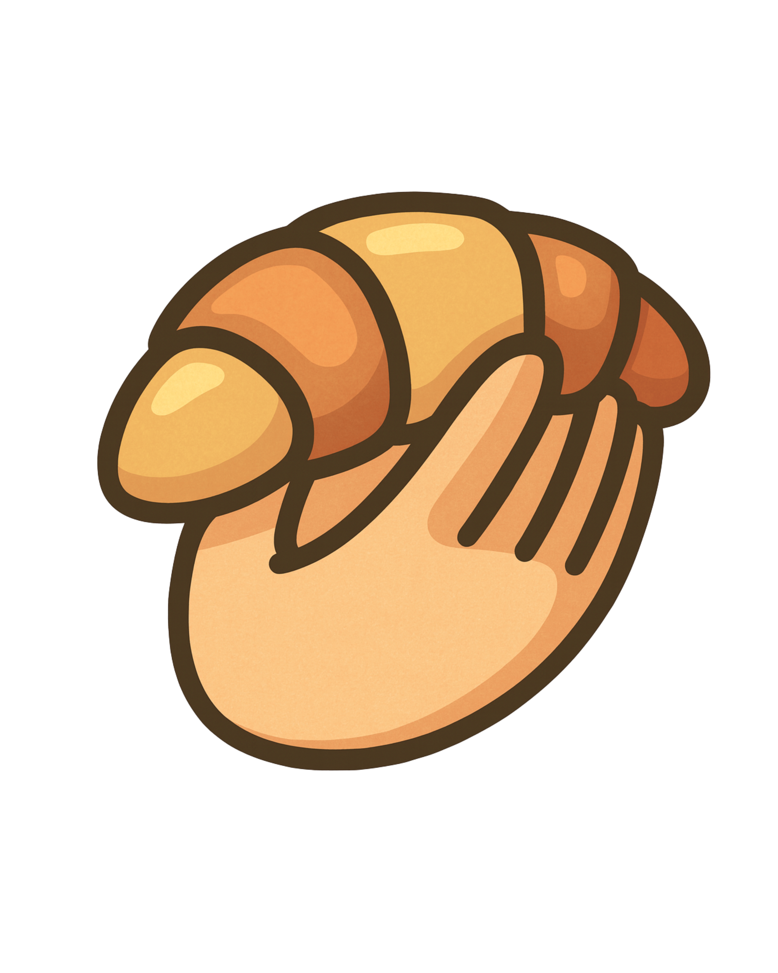 Zeichnung einer Hand, die ein Croissant hält.