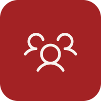 Icon of three people on a red background