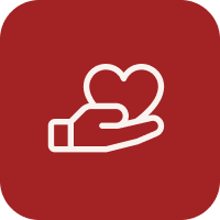 Outline of a hand holding a heart against a red background