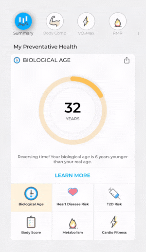 DexaFit app displaying bio age