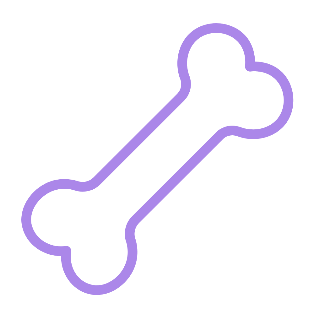 Purple neon outline of a dog bone symbol on a black background.