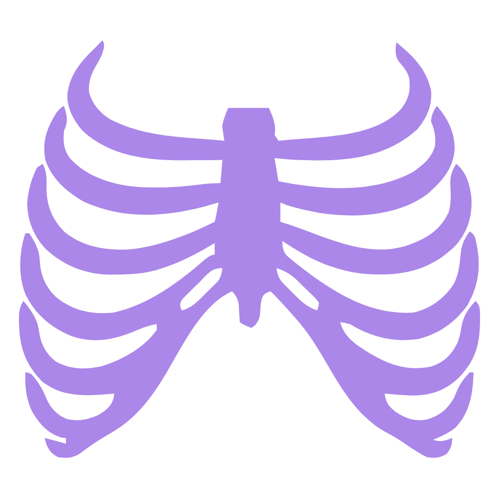 Purple ribcage illustration on a black background, stylized and simplified.
