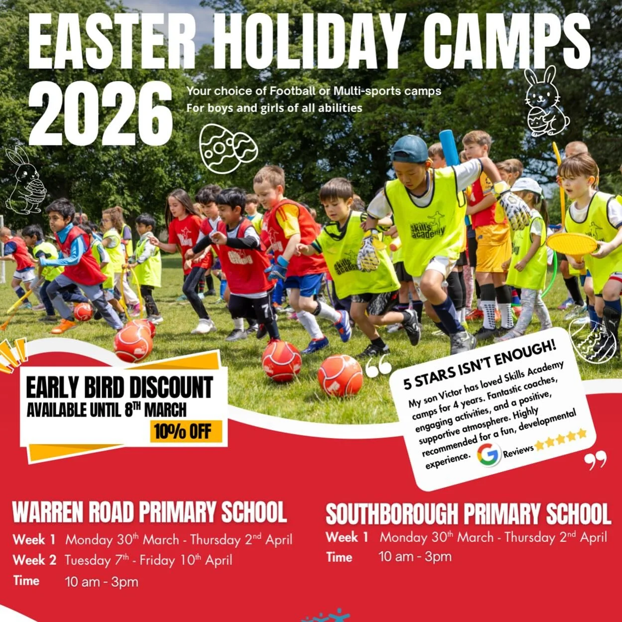 Spring is on the way and we are here for that! 🌞 
🥳 ⚽️🏏🎾🏑🏀🥍🏉 🏆 

Send your child along to us this Easter for an unforgettable experience of football or multi-sports fun with brilliant qualified coaches 🤩

And don&rsquo;t miss the Early bird
