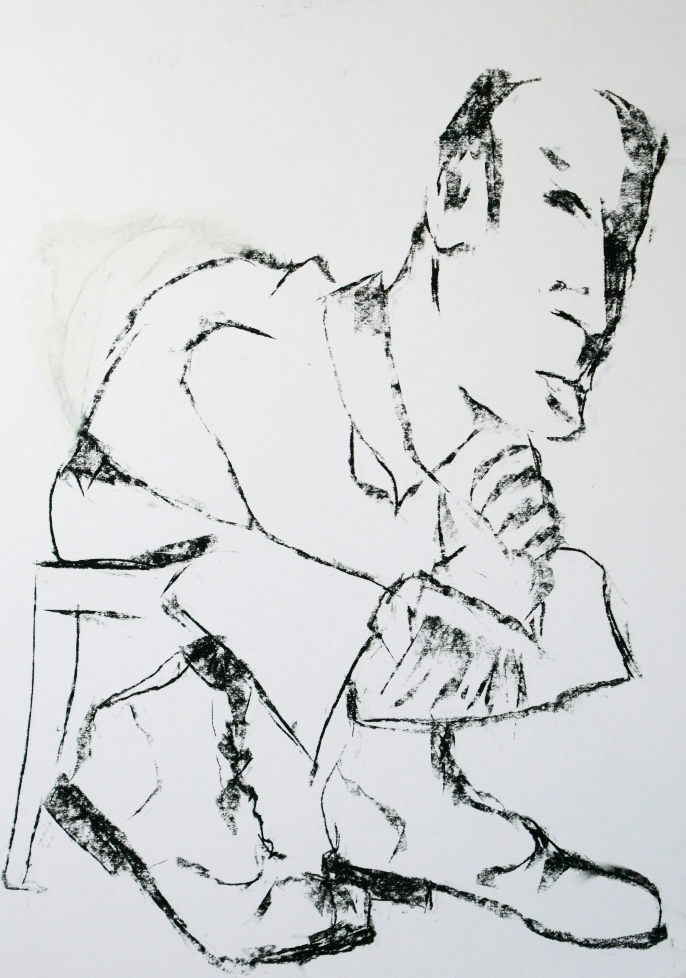 Skizze selbst gestaucht 2025, Kohle, Papier, 59 x 42 cm