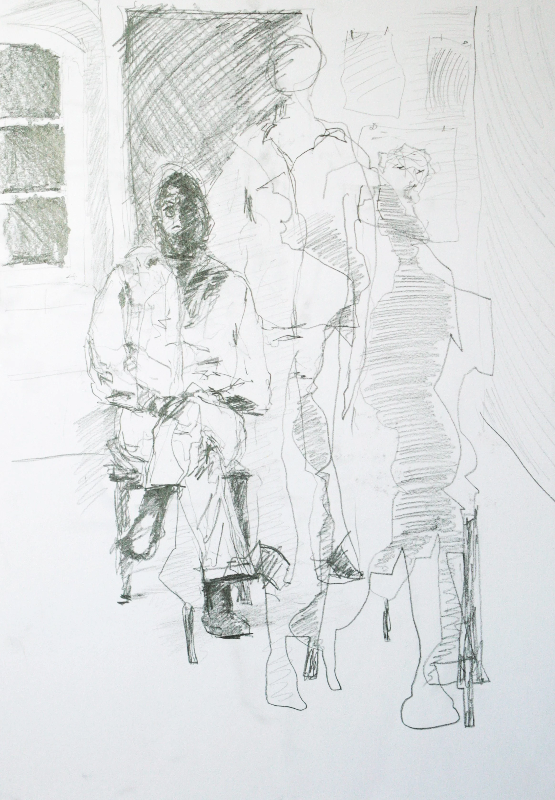 Skizze, selbst im Raum 2024, Bleistift, Papier, 59 x 42 cm