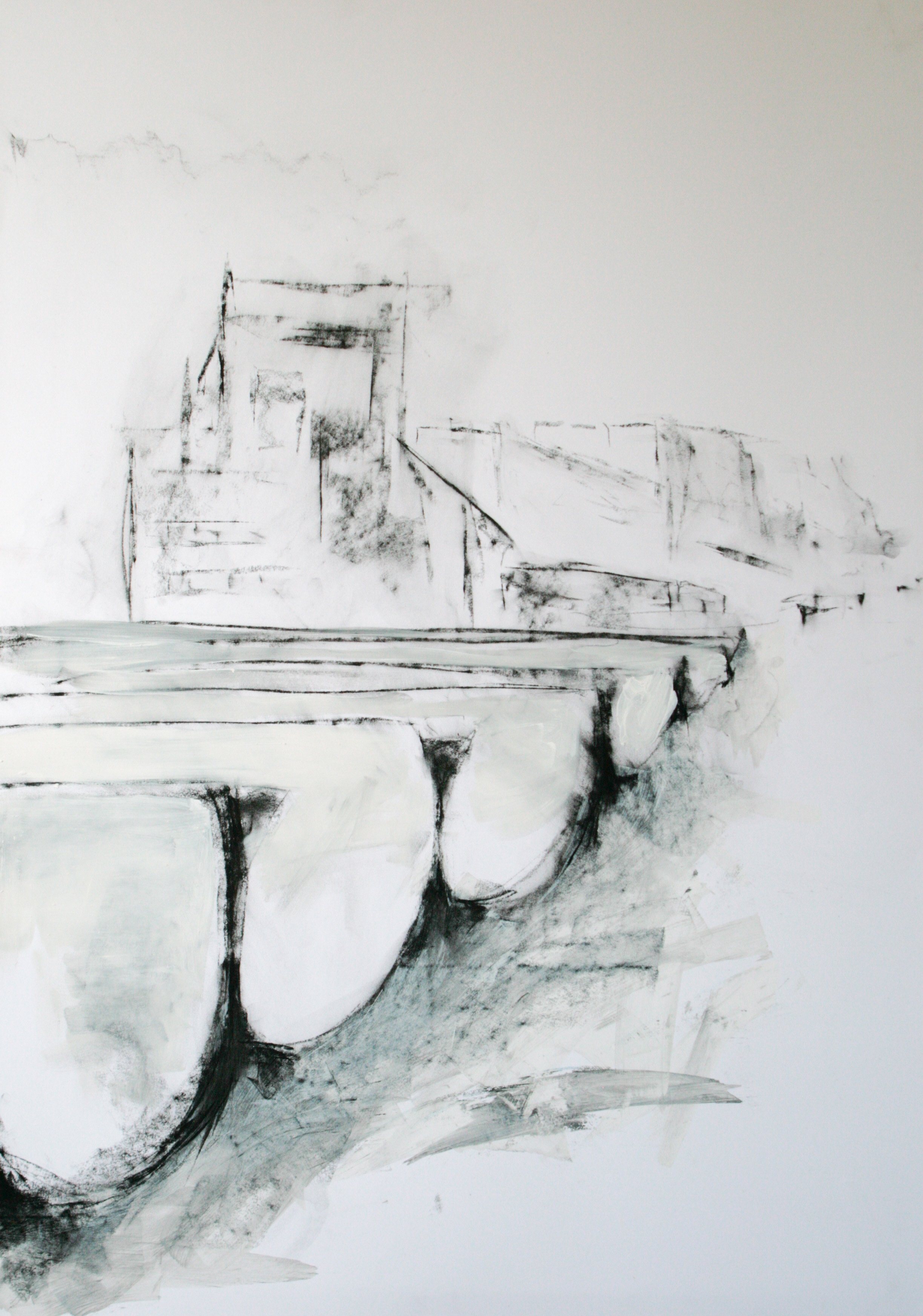 Gelände 2025, Kohle und Kreide, Papier, 100 x 70 cm