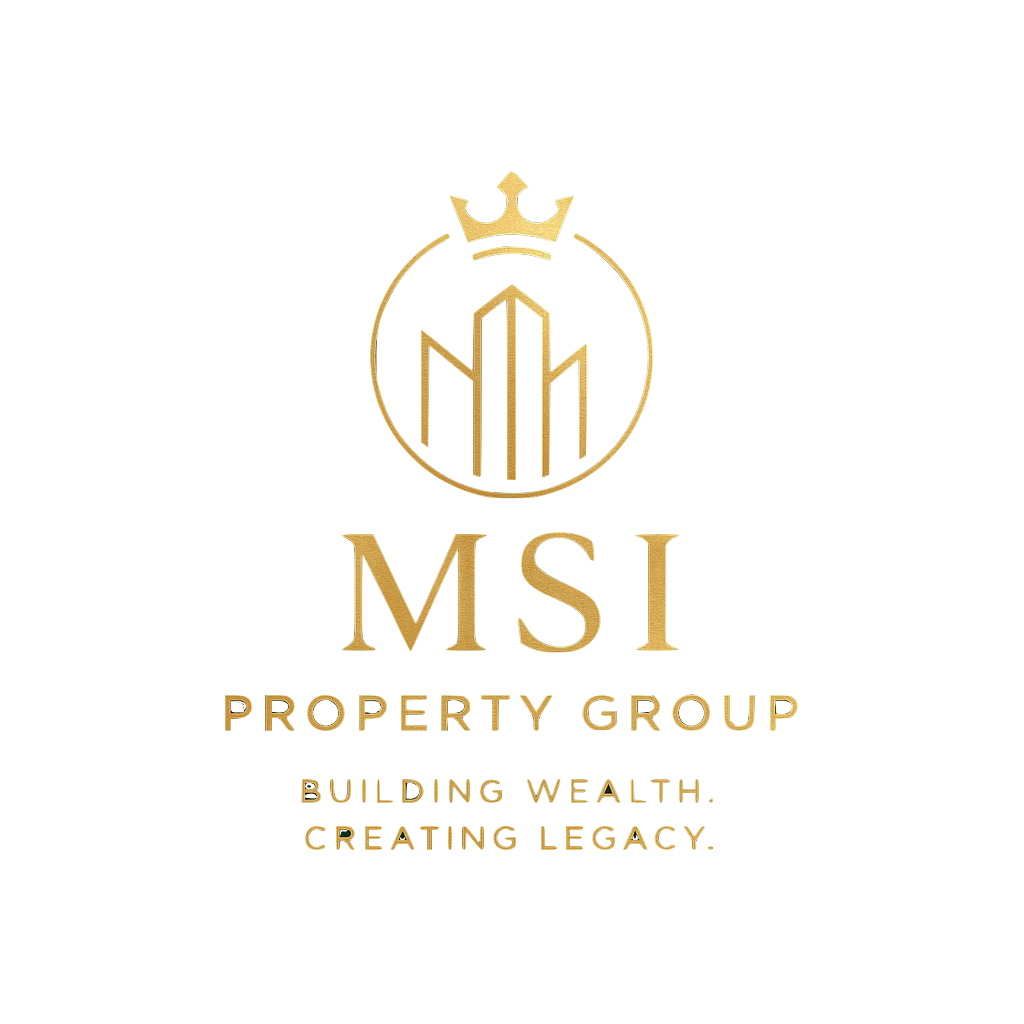 MSI Property Group logo featuring a gold crown and building motif on a dark green background.