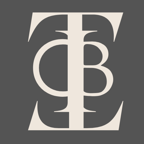 An Abstract Logo containing the initials C, I, and B connected together to produce the Artists Logo for his Artworks. Overlayed on a Light Grey background in contrast to the cream coloured letters on the top of it.