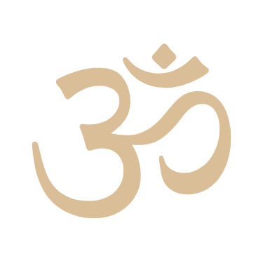 Yoga retreat Om symbol on a black background.