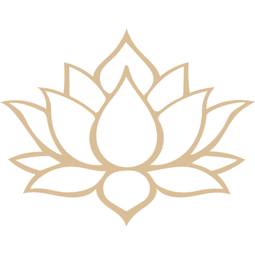 Yoga lotus flower with multiple petals, beige on black background.