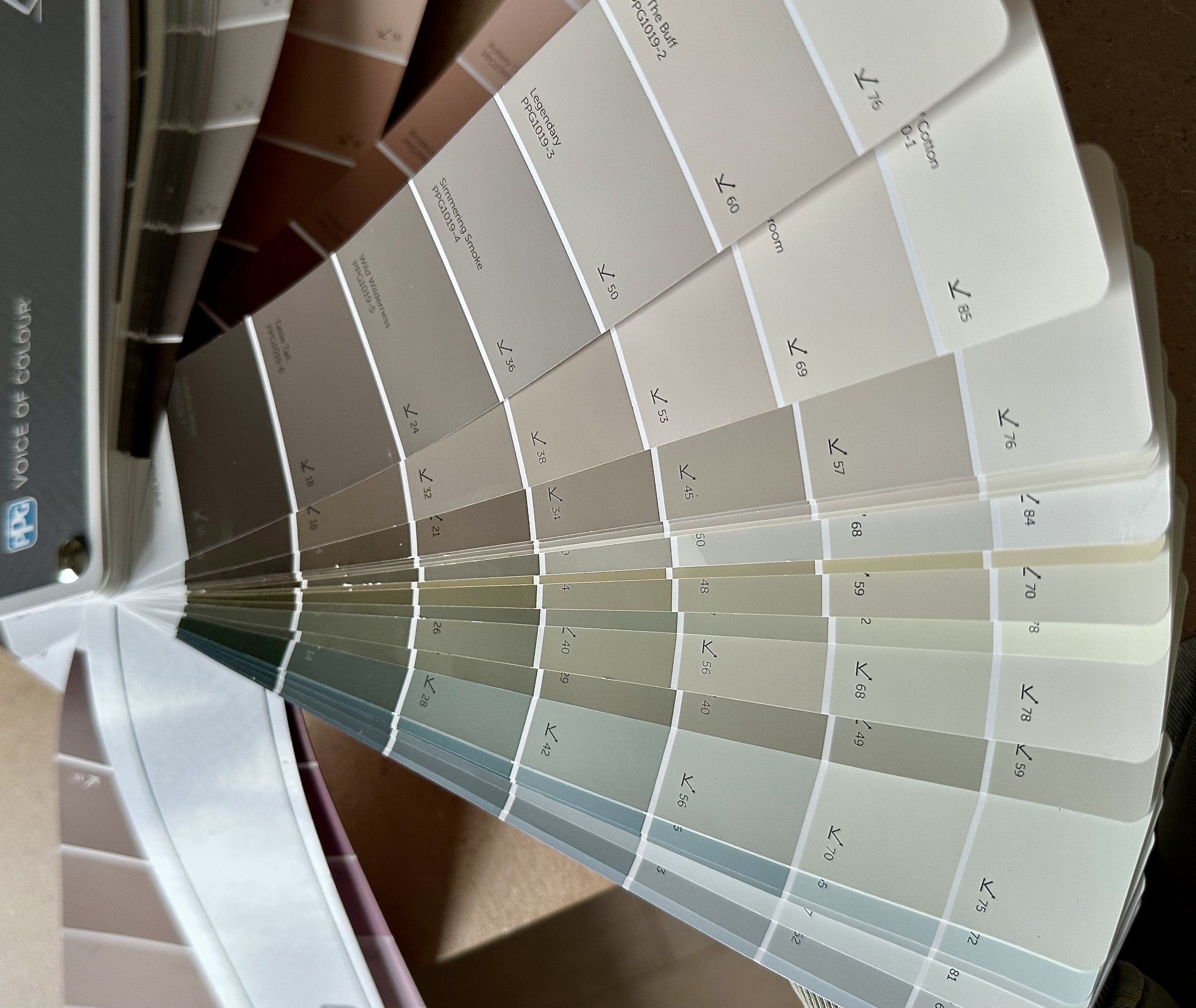 Kleurwaaier met koele beige kleuren voor je muren in je interieur.