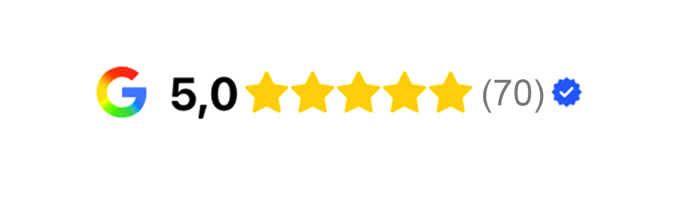 Google Avis avec une note de 5 étoiles sur 5, basée sur 70 avis.