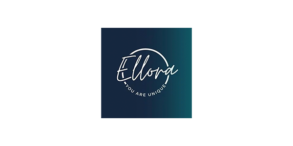 Logo Ellora avec le slogan 'You Are Unique' sur un fond dégradé de bleu.