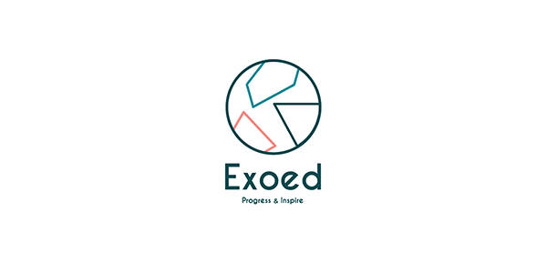 Logo avec un cercle divisé en segments colorés et le texte 'Exoed' avec le slogan 'Progress & Inspire'