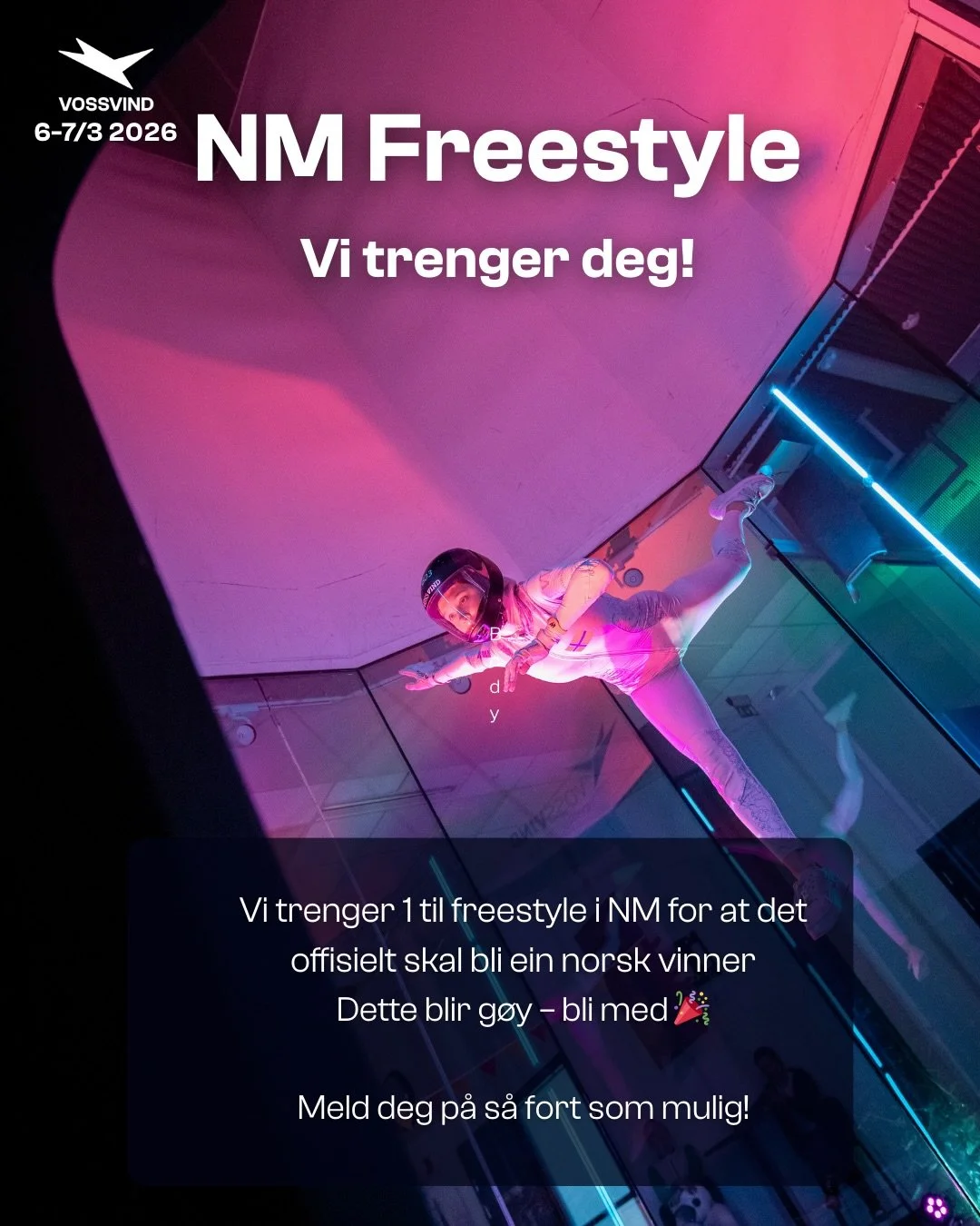 Det er ikkje for seint &aring; melde seg p&aring; enno! Meld deg p&aring; og bli med p&aring; moroa, kanskje er det du som tek medalje🏅p&aring;melding er p&aring; facebook event eller send mail til post@vossvind.no