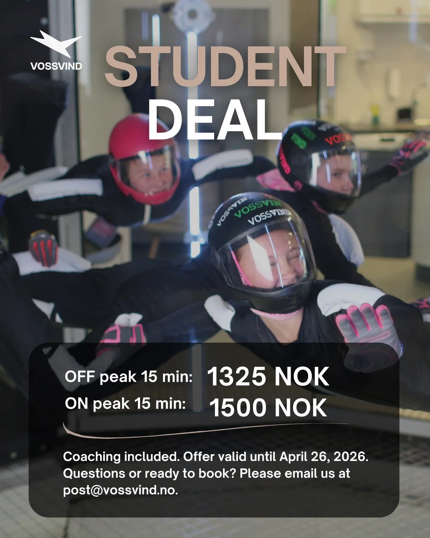We&rsquo;re offering a special discount to everyone who was a student at Skydive Voss in 2025!
Imagine how quickly you could improve if you did 60 coach jumps in just one week.
The offer is valid until April 26.
Have questions or want to book some ti