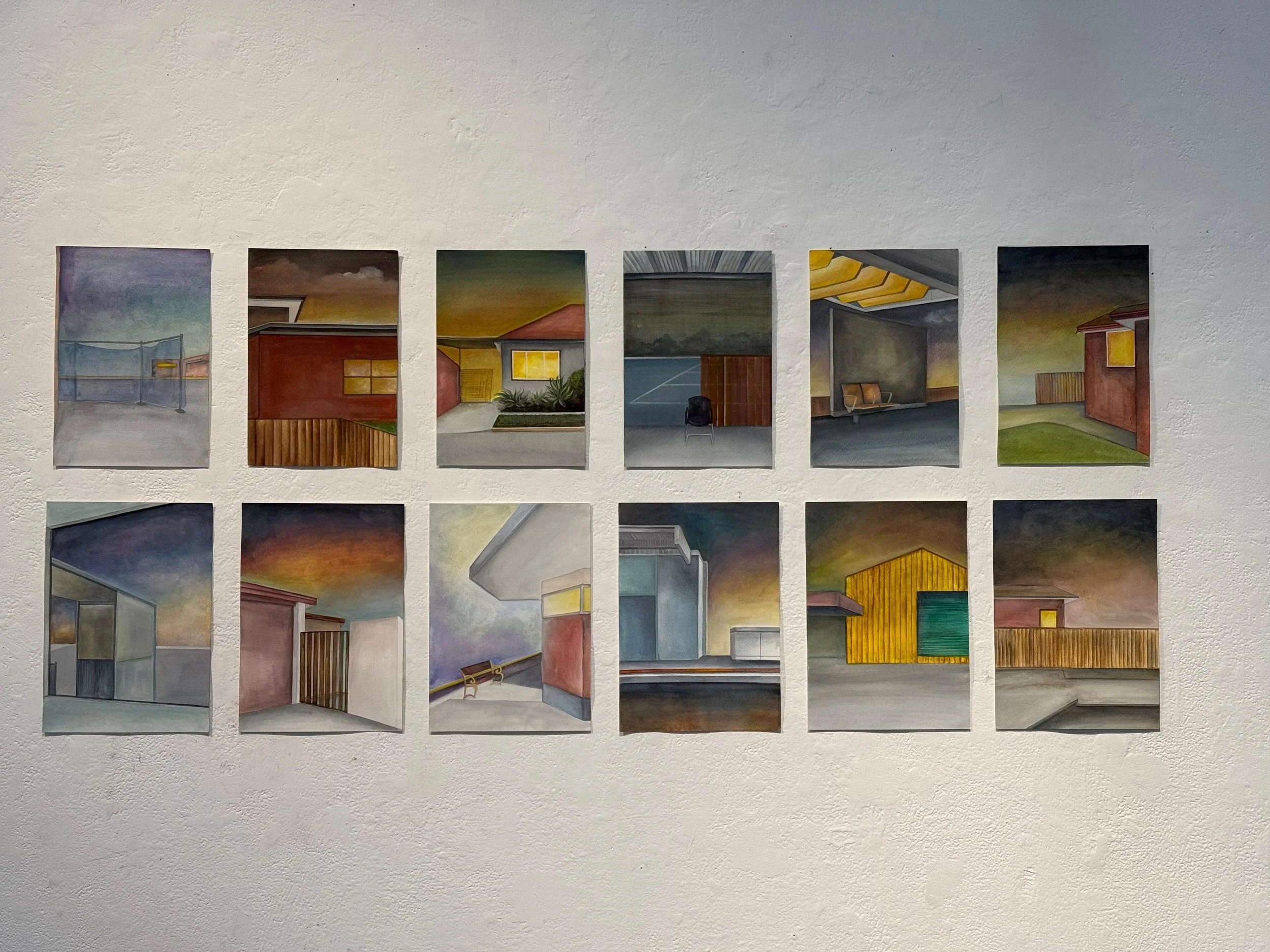 Breath of space 1-12, Watercolour on paper, 8 x 12 in each, 2024.
