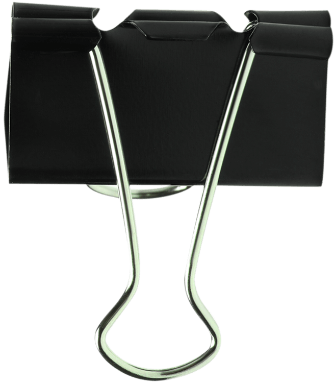 A black binder clipped to a sleek black clipboard with a silver metal clip and looping silver handle.