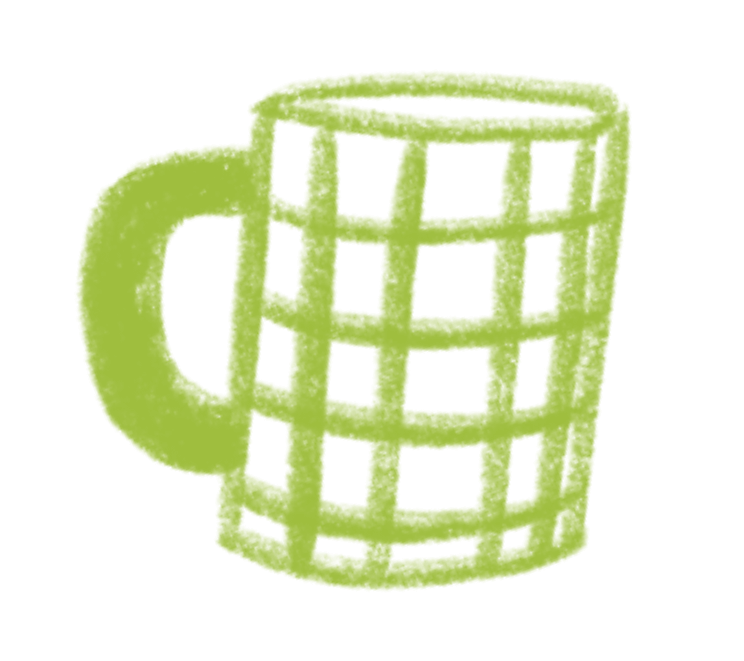 Green wire mesh trash can with handle, front view.