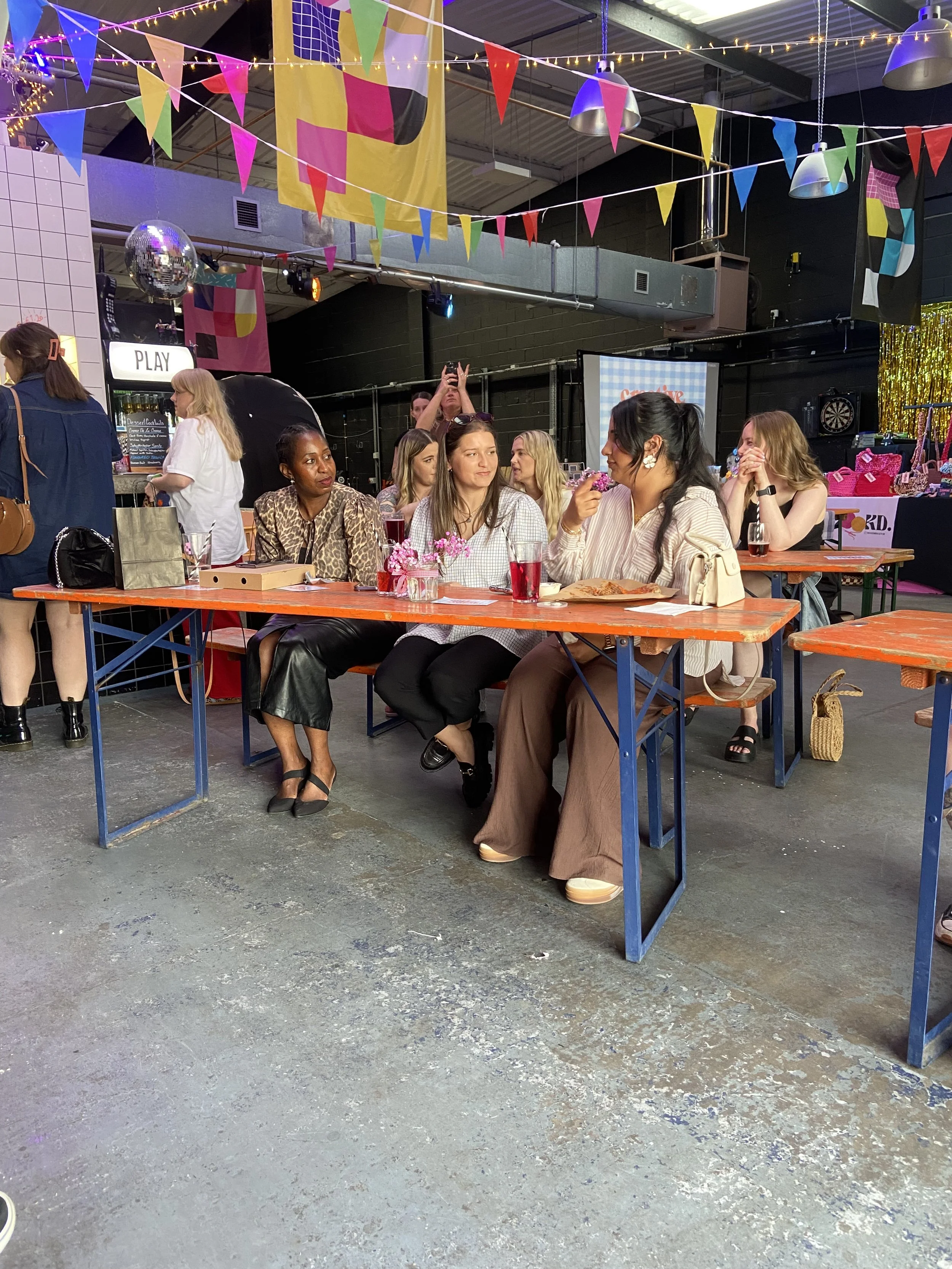 Creative Babes at @playmiddlesbrough sat for our Panel Conversation, eating pizza, chatting and laughing.