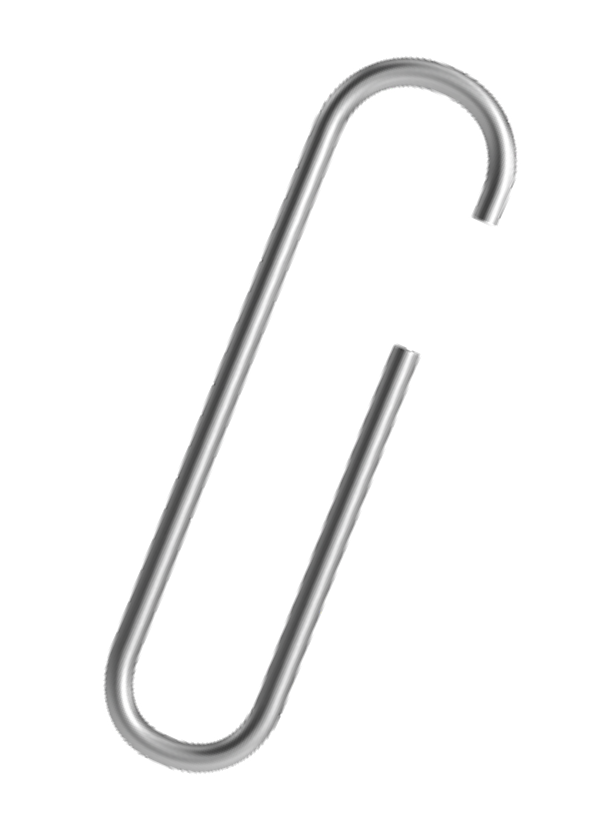 Silver paperclip isolated on black background.