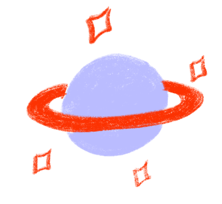 Illustration of a planet with an orbit and four labels pointing to different parts of it.