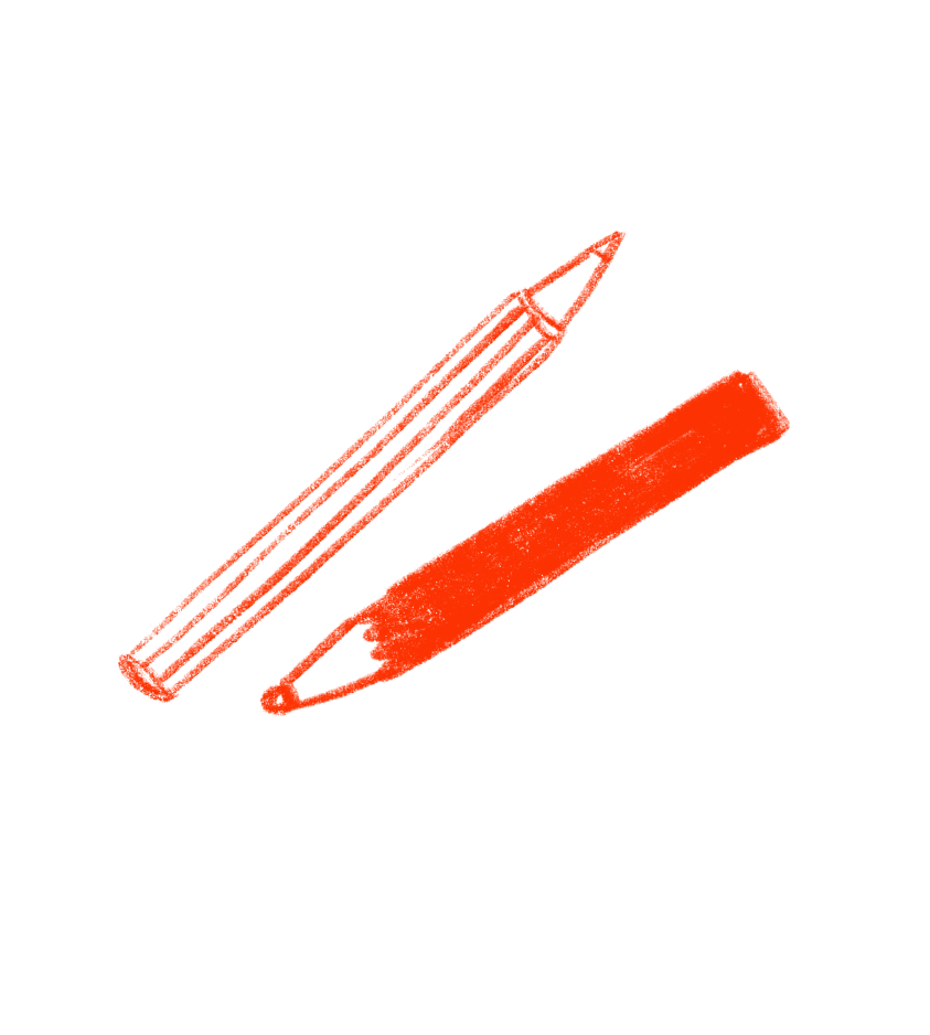 Two red markers, one with a detailed design and one plain, crossed against a black background.