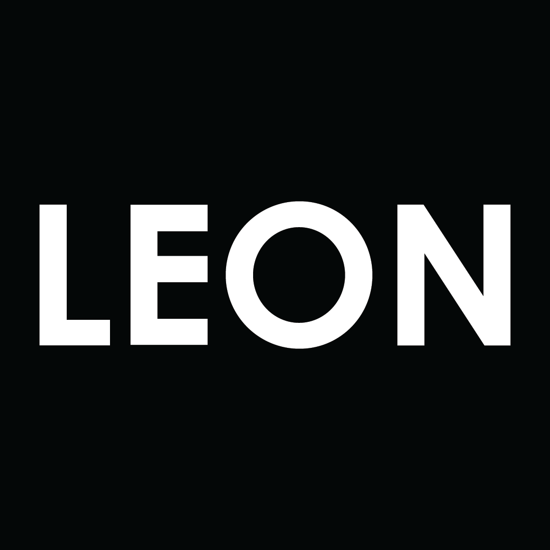 Black background with the word "LEON" in white capital letters
