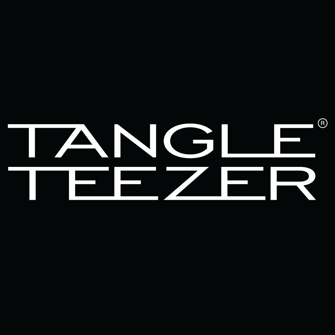 Black background with white text reading 'TANGLE TEEZER'