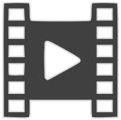 Een video- of filmopname symbool met een afspeelknop in het midden en een filmrol eromheen.