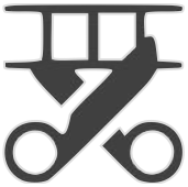 Afbeelding van een schaar en een spiraalvormig object, mogelijk een Sportmassage of een vergelijkbaar hulpmiddel.