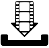 Een pijl die naar beneden wijst, met een filmrol of strip ernaast.