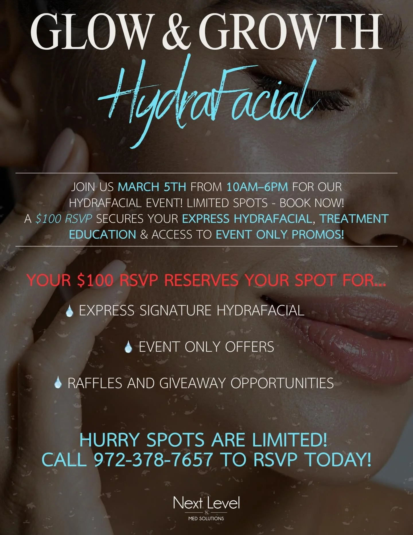 ✨ GLOW &amp; GROW ✨

Join us March 5th from 10AM&ndash;6PM for a one day skin &amp; hair revival event featuring Express HydraFacial &amp; Express Keravive treatments!

Your $100 RSVP secures:
💎 An express treatment
💎 Education &amp; personalized r