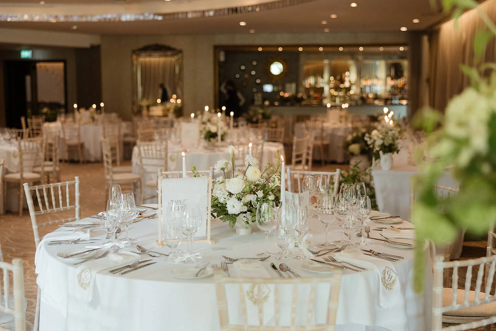 Romantic white wedding flowers at Grantley Hall