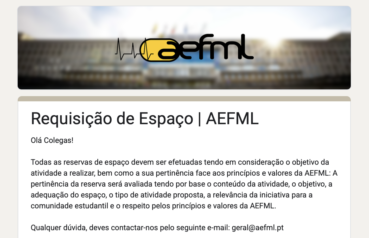 Formulário de Requisição de Espaço | AEFML 2025/2026