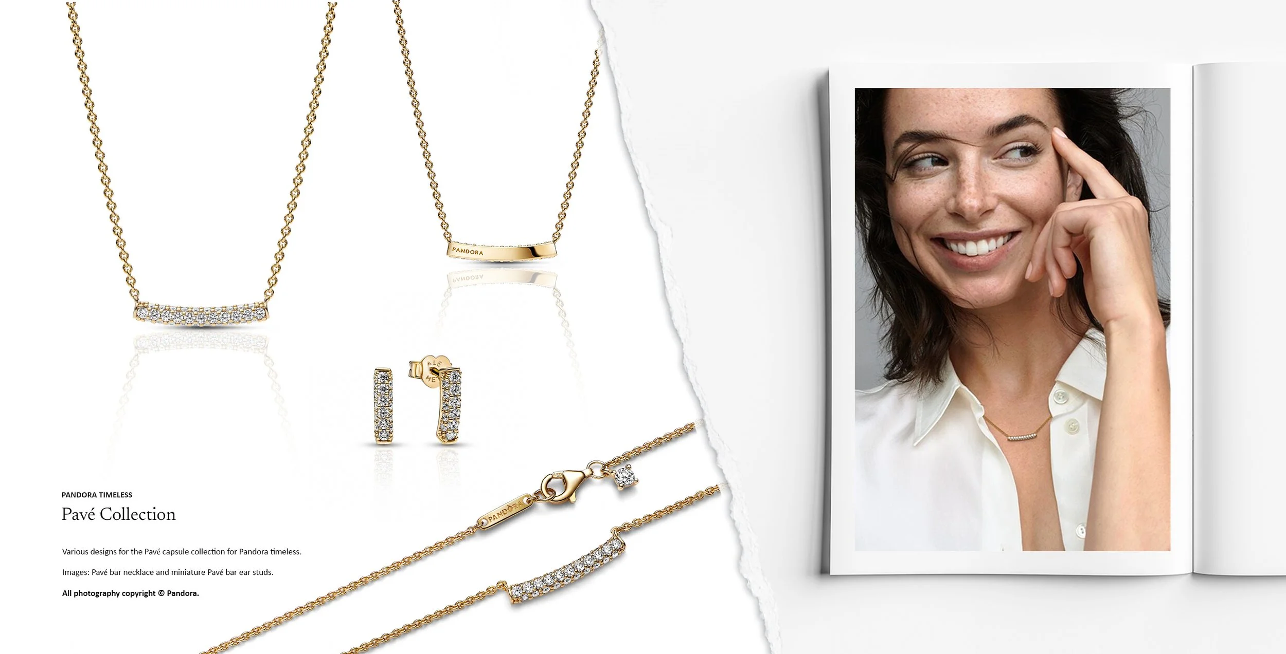 Jewellery design drawing sketch of Pandora Pavé collection pavé bar necklace and miniature pavé ear studs by Myles Day Jewellery Artist.