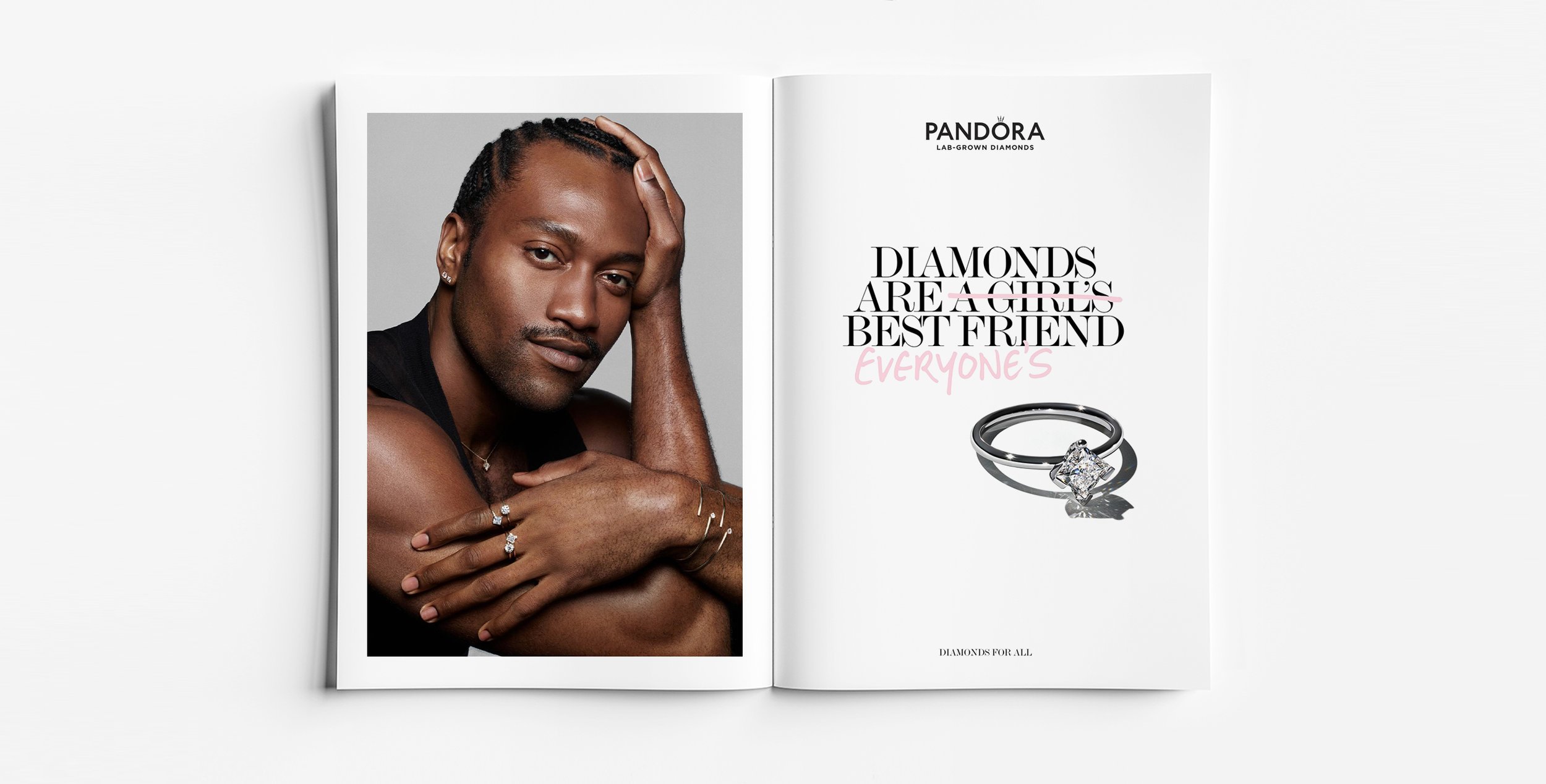 Pandora Lab Grown Diamonds “Diamonds Are Everyone’s best friend” campaign featuring solitaire diamond ring. Design by Myles Day Jewellery Artist.