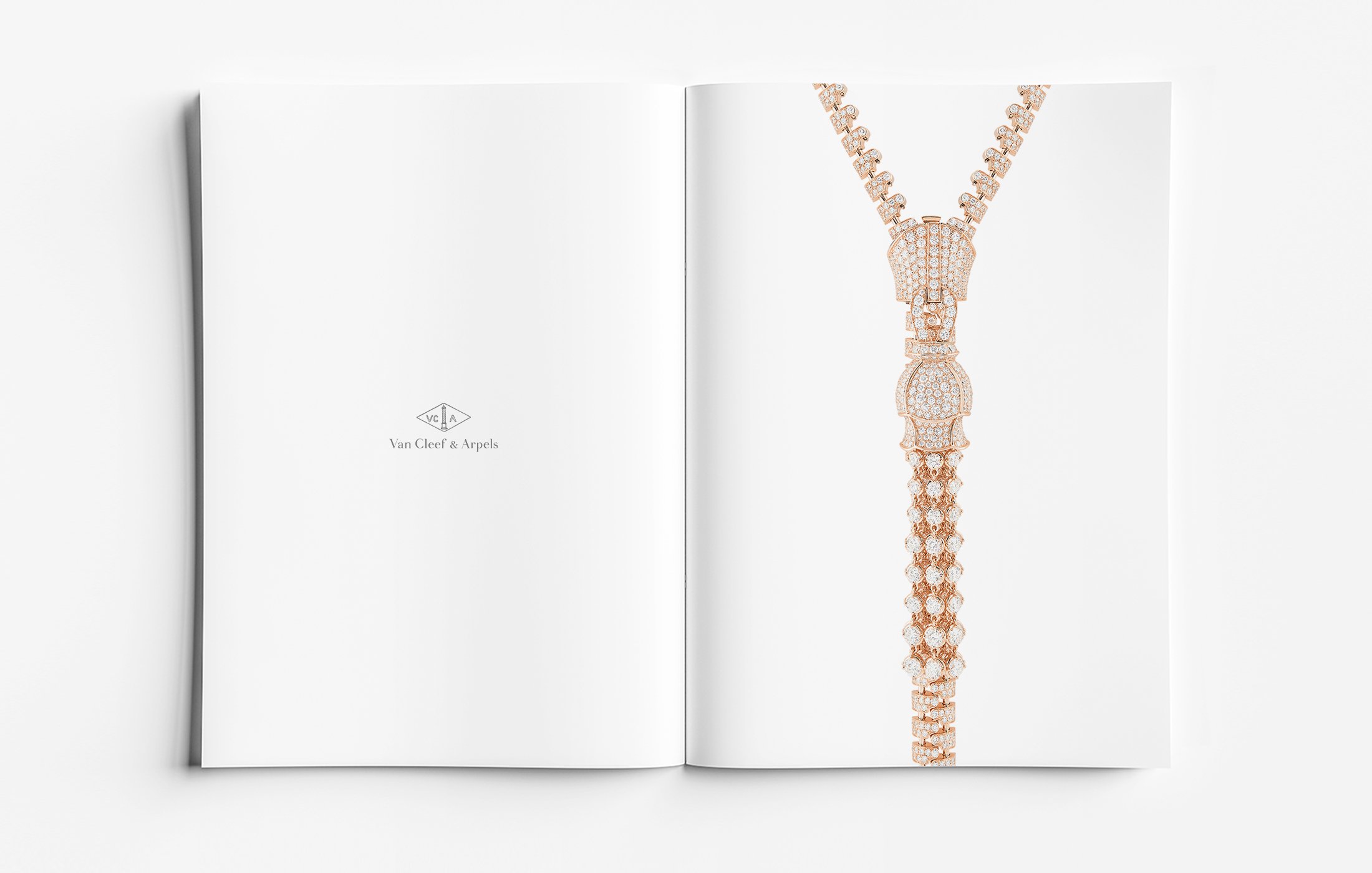 High jewellery zip necklace in yellow gold set with white diamonds, design by Myles Day Jewellery Artist.