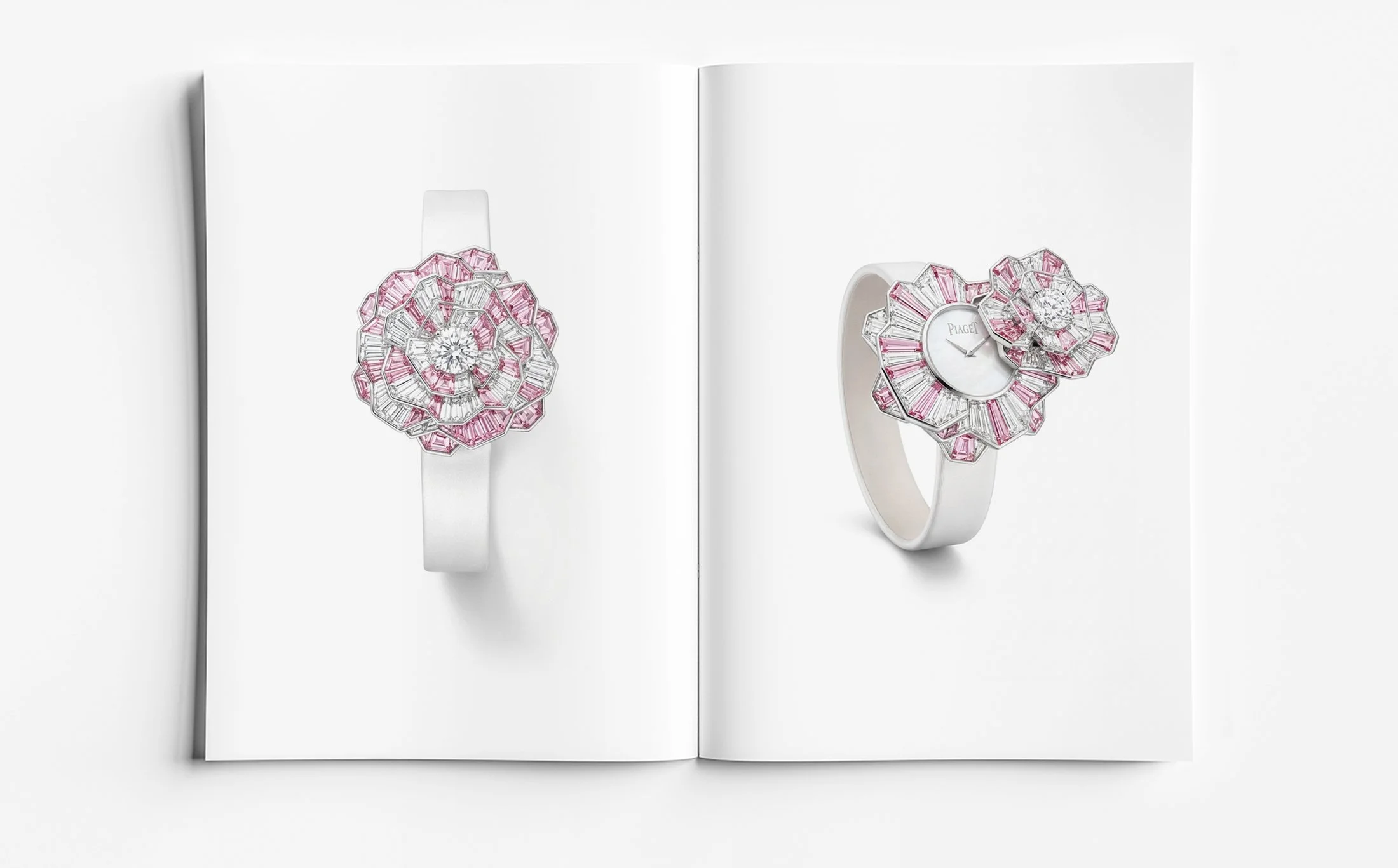 High jewellery secret watch design featuring pink and white diamond floral setting in luxury concept by Myles Day Jewellery Artist