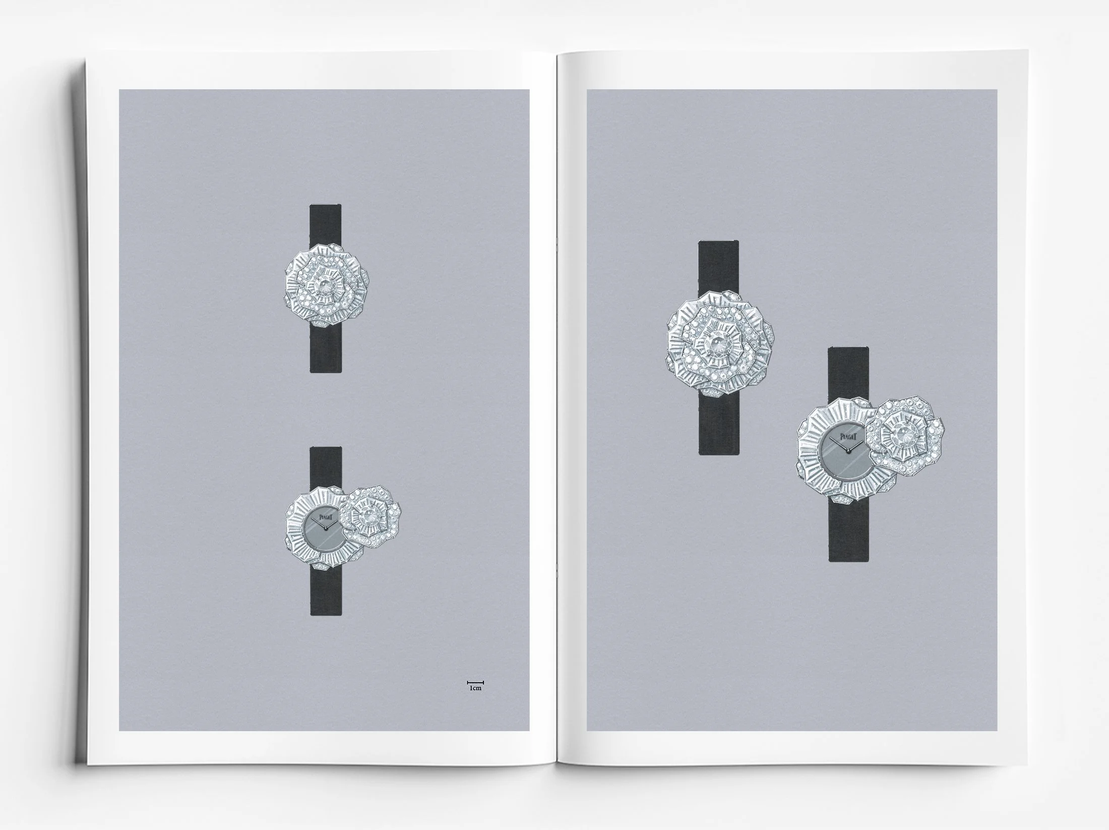 High jewellery diamond secret watch gouache rendering design by Myles Day Jewellery Artist