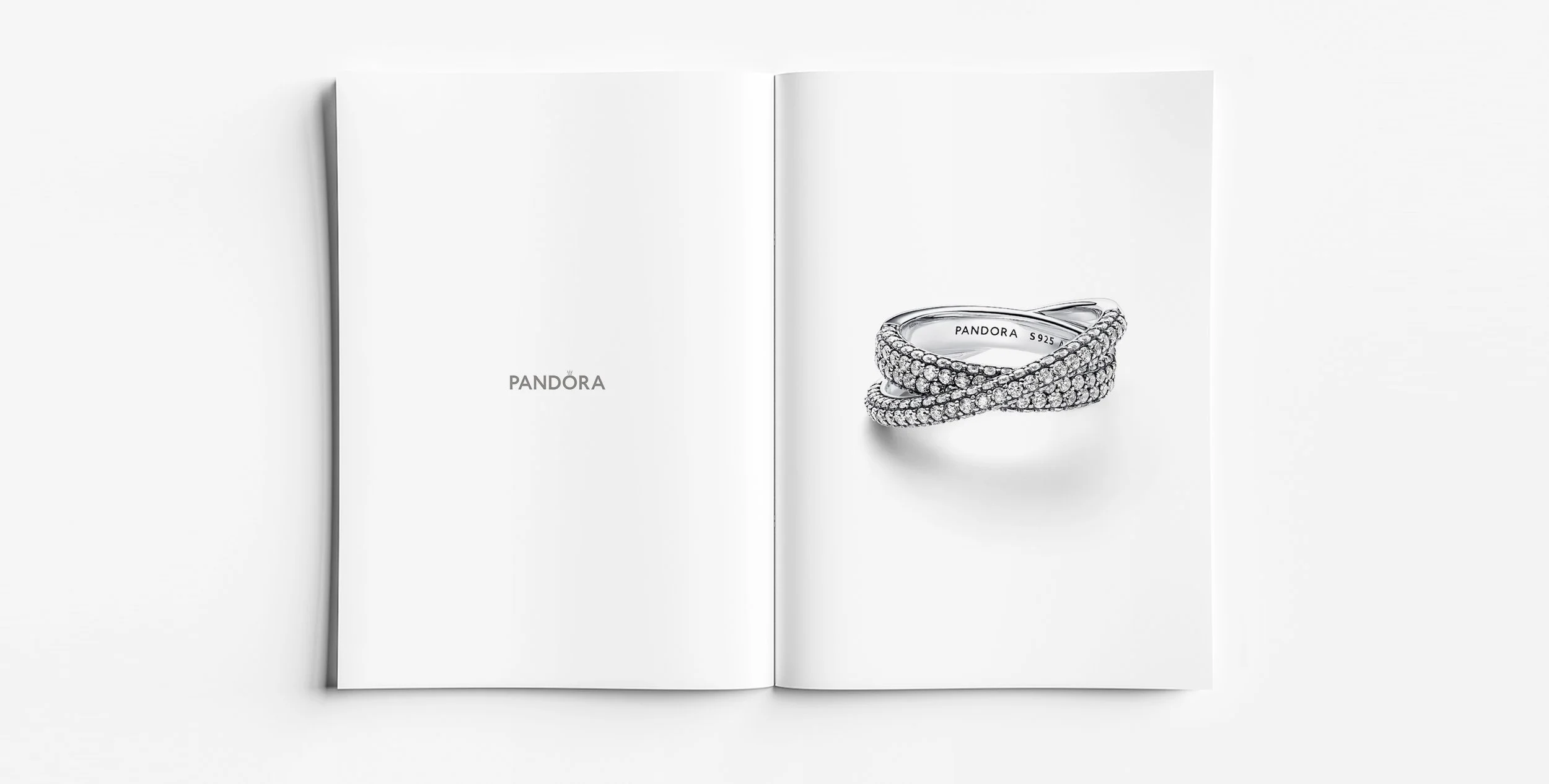 Jewellery design drawing sketch of Pandora Pavé collection cross-over pavé ring by Myles Day Jewellery Artist.