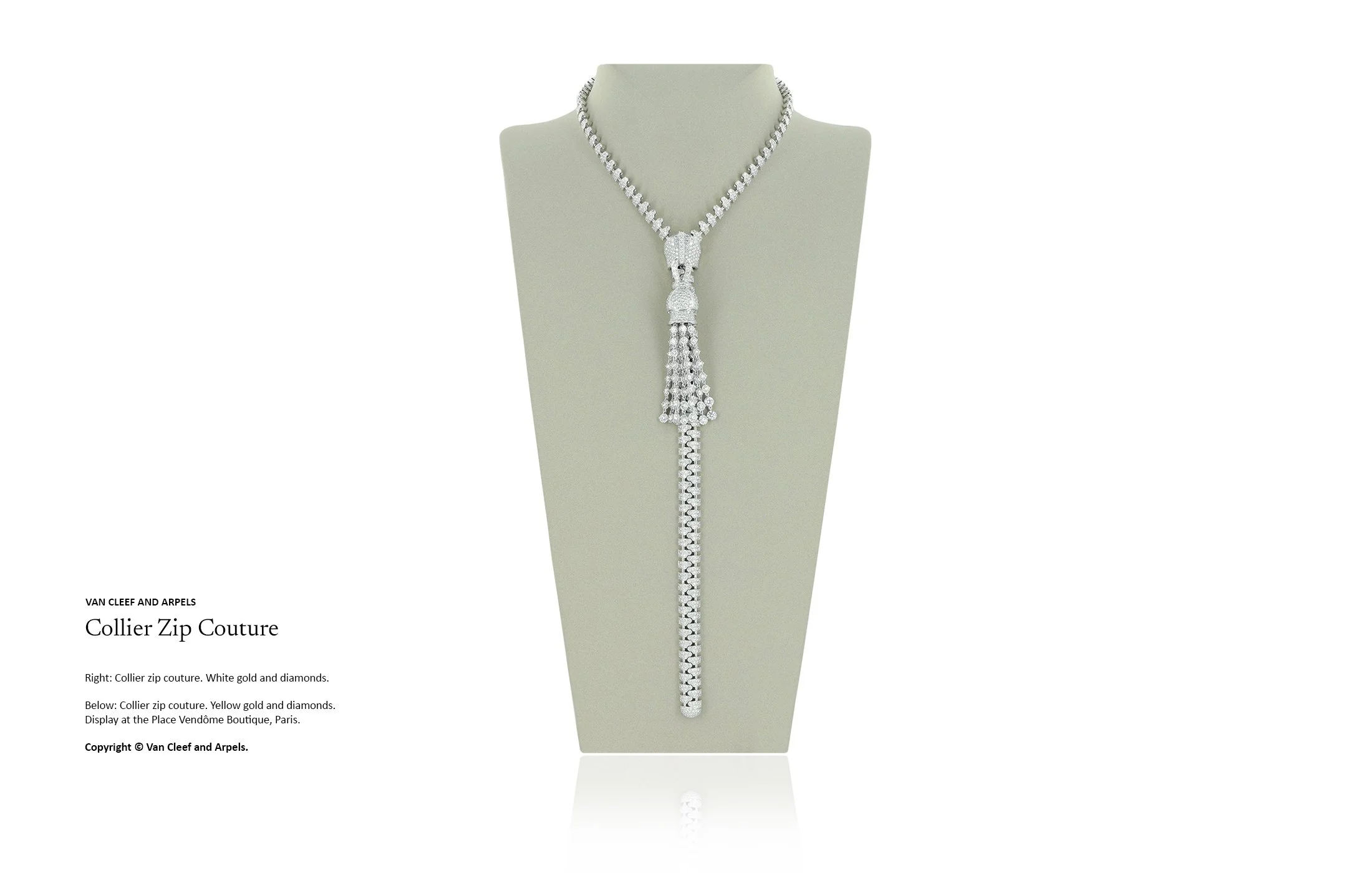 High jewellery zip necklace in white gold with white diamonds design by Myles Day Jewellery Artist.