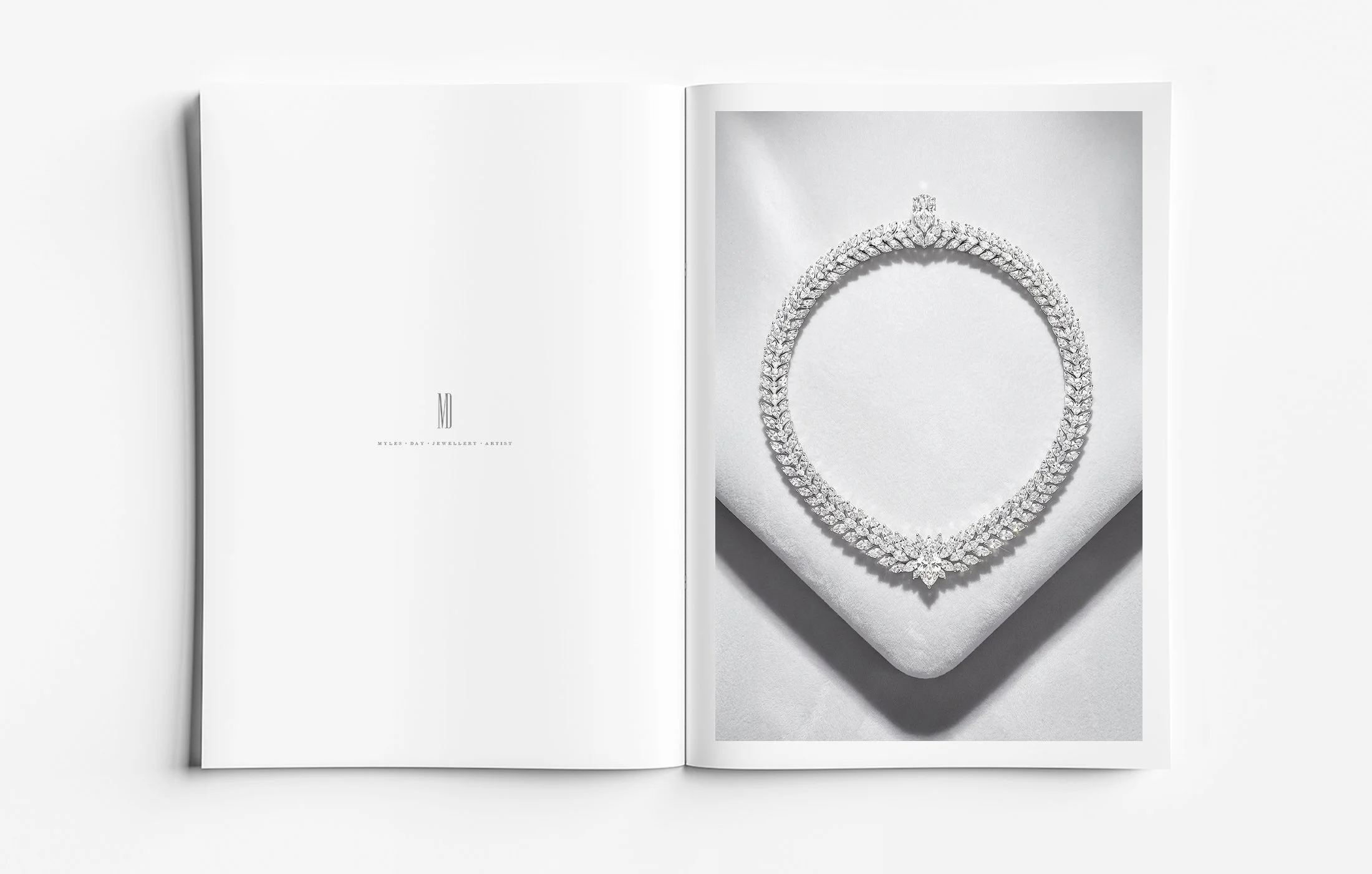 High jewellery transformable diamond necklace design in white gold, luxury digital rendering by Myles Day Jewellery Artist