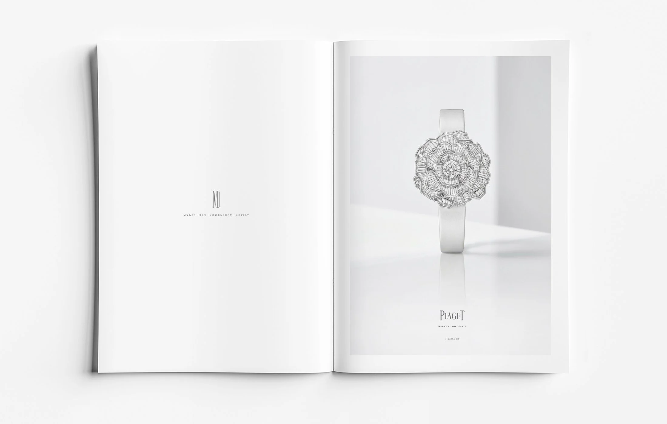 High jewellery white gold and diamond secret watch design concept by Myles Day Jewellery Artist, luxury floral-inspired timepiece