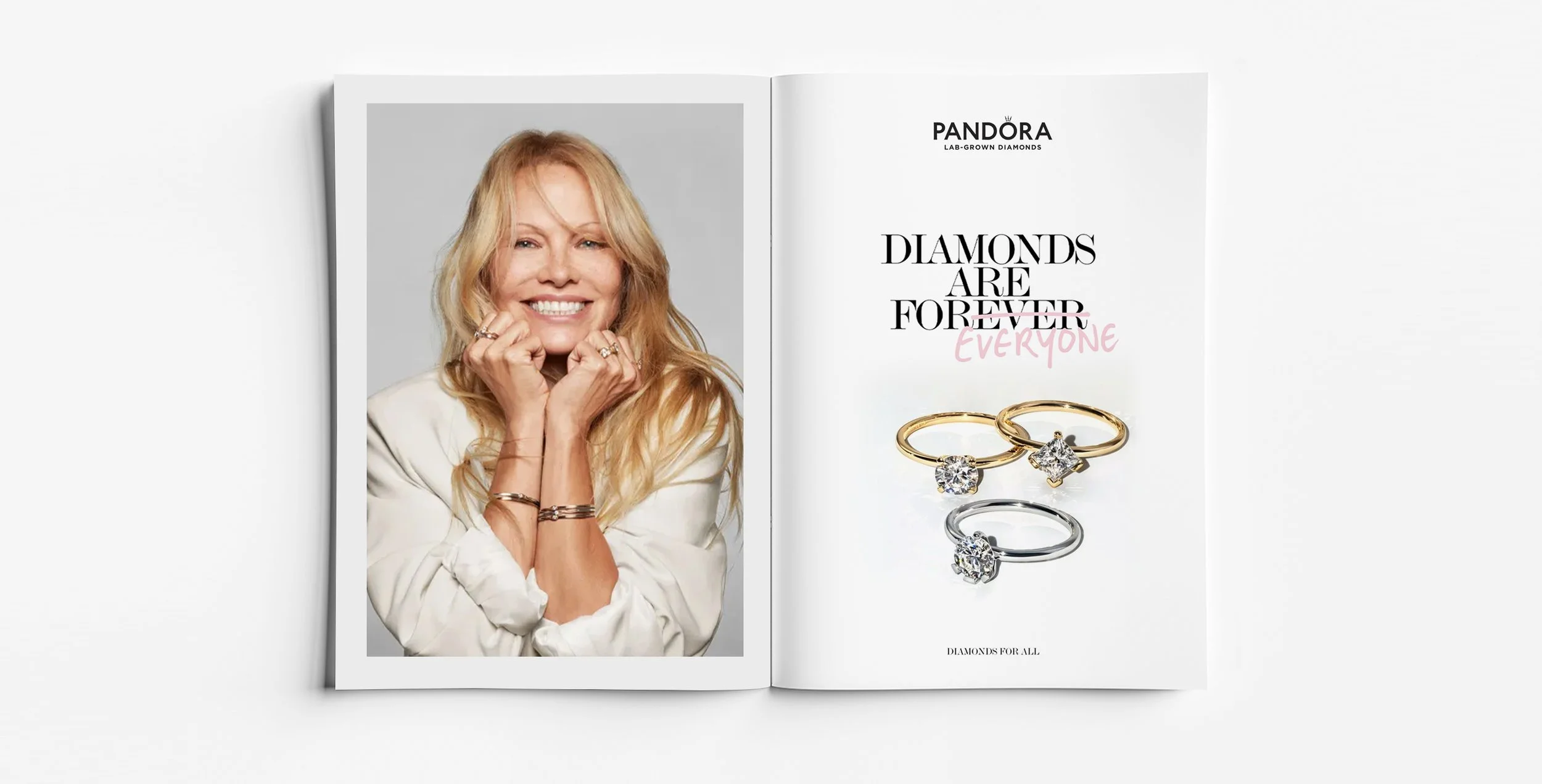 Pandora Lab Grown Diamonds “Diamonds Are Forever Everyone” global campaign. Design by Myles Day Jewellery Artist.