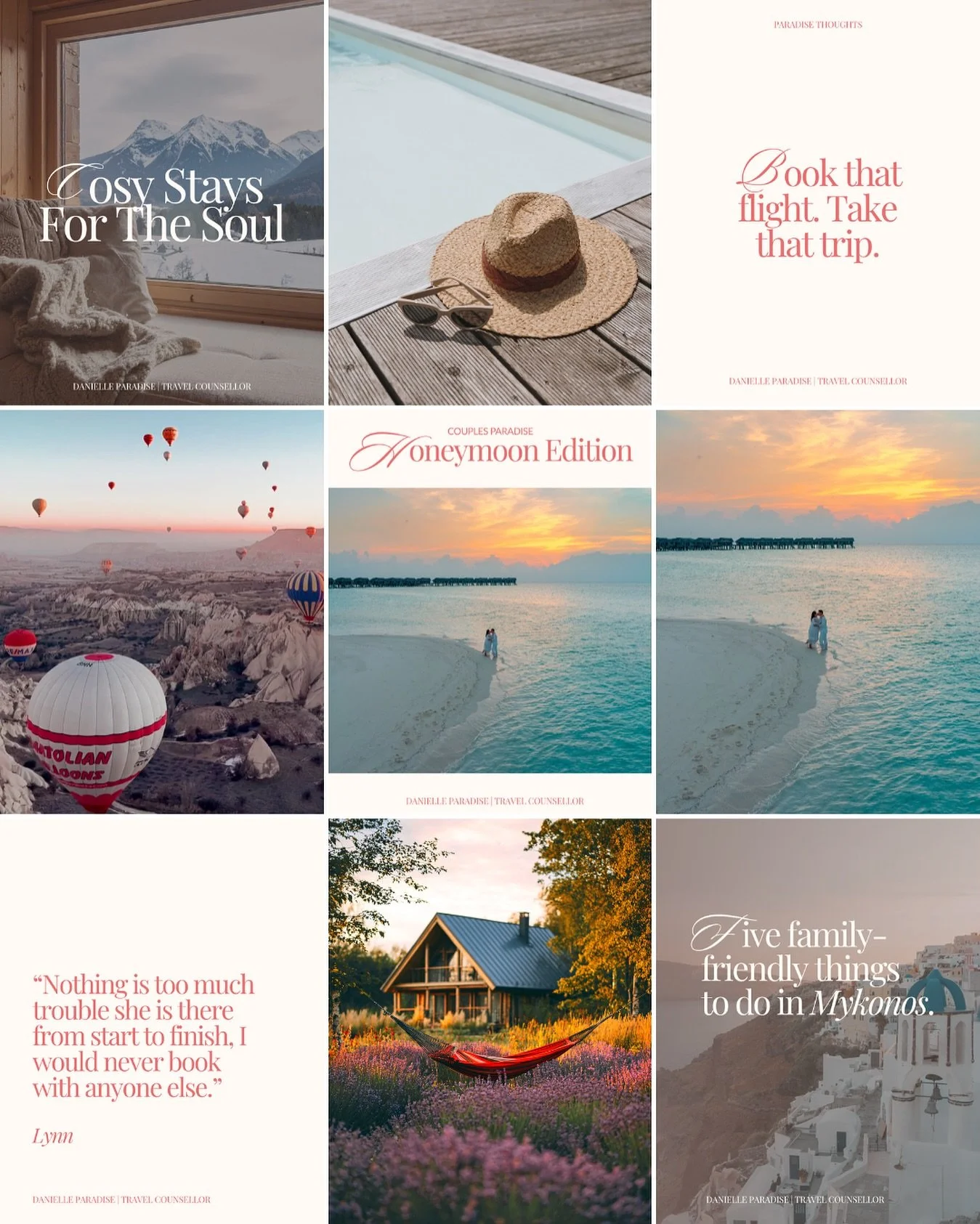 Status: Grid levelled-up! ✈️🍹

I recently had the absolute pleasure of refreshing the templates for the beautiful travel dream maker, Danielle.

Like the tides, social media trends change, and Danielle&rsquo;s brand has levelled up ✈️✈️✈️

So natura