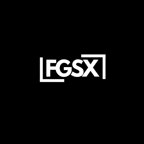 Stylized logo with the letters 'FGSX' in white, framed by angled lines, on a black background.