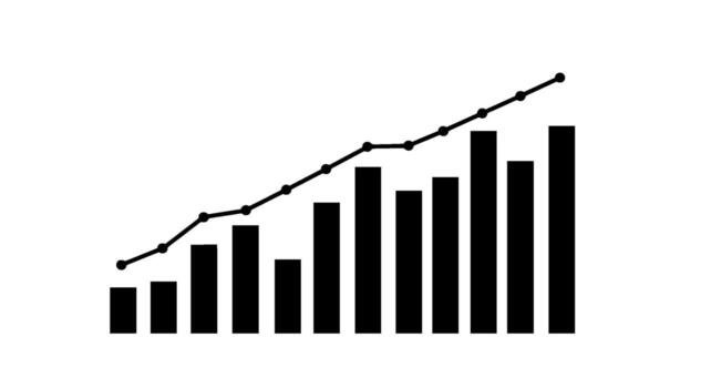 A graph with black bars and a line with dots showing an upward trend.