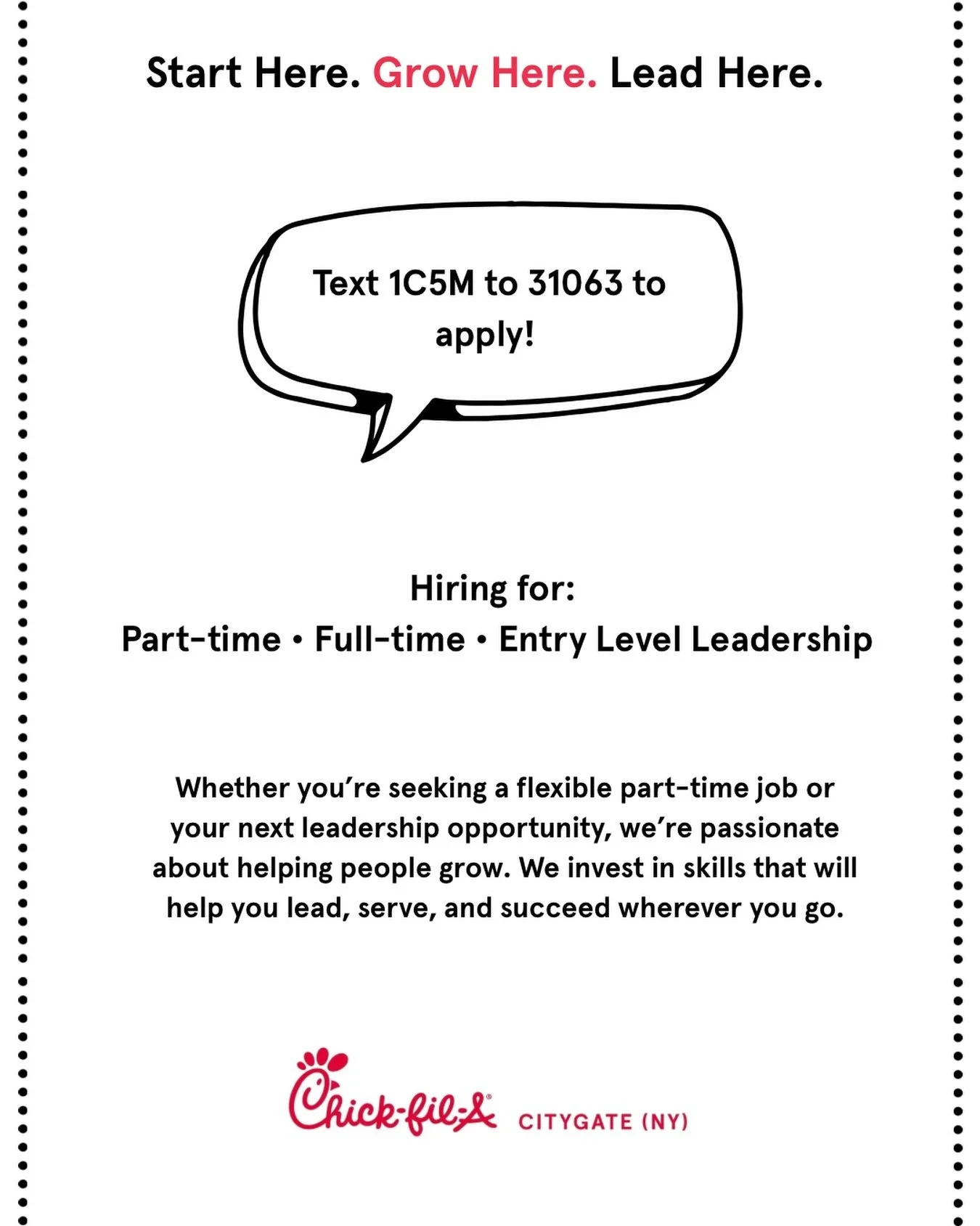 Looking for more than just a job? Start here. Grow here. Lead here.

We&rsquo;re hiring part-time team members, full-time team members, and entry-level leaders who want to make an impact, develop valuable skills, and be part of something bigger.

The